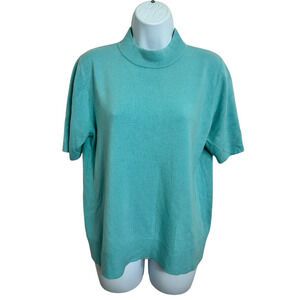 Vintage Sag Harbor Light Blue Sweater Sz Medium Short Sleeve Soft Mock Neck Top
